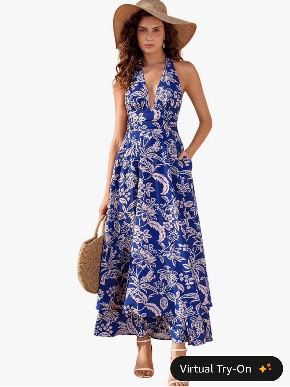 Blue Floral Halter Maxi Dress